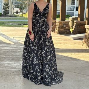 Elegant Black Floral Evening Gown